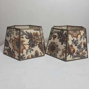 Vintage Hexagon Paper Brown Floral Lampshades Set of 2